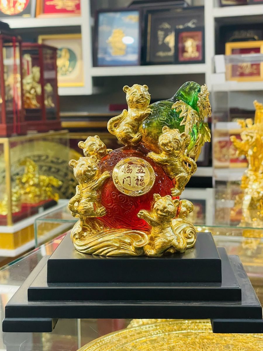Tượng Hổ Vàng kết hợp Hồ Lô - Chiêu tài tụ bảo